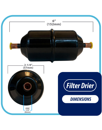 Appli Parts liquid line refrigerant ac filter dryer hvac refrigeration 082S 1/4 in ODF sweat solder connection universal unidirectional 6 in long 2-1/4 in wide APFD-082S

