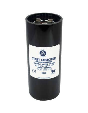 Appli Parts motor start capacitor 708-850 Mfd (microfarads) uF 250VAC universal fit for electric motor applications 1-3/4 in Diameter 4-3/8 in Height CON-708-250

