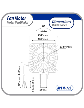 Appli Parts refrigeration condenser motor 7W 220V 50/60Hz 0.23A 1300rpm includes base and 8in aluminum Fan Blade CCW shaft end Universal fit APFM-72E