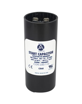 Appli Parts motor start capacitor 340-408 Mfd (microfarads) uF 110-125VAC universal fit for electric motor applications 1-7/16 in Wide 3-3/8 in Height CON-340-110
