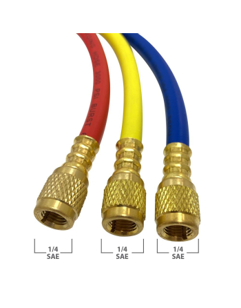 Appli Parts Manifold Gauge Set for R-600 Dual Pressure psi Bar Temperature Fahrenheit Celsius Scales Brass Body with Sight-glass Includes 36in Hose Set 1/4in SAE APMG-A4B36S