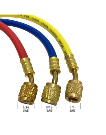 Appli Parts Manifold Gauge Set for R410A Aluminum Body With Sight-glass Includes 36 inch Hose Set 5/16 inch SAE Red/Blue 1/4 inch SAE Yellow APMG-A1A36S