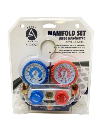 Appli Parts Manifold Gauge Set for R410A Aluminum Body With Sight-glass Includes 36 inch Hose Set 5/16 inch SAE Red/Blue 1/4 inch SAE Yellow APMG-A1A36S