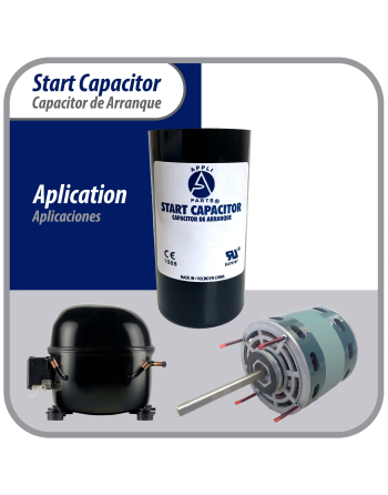 Appli Parts motor start capacitor 400-480 Mfd (microfarads) uF 110-125VAC universal fit for electric motor applications 1-3/4 in Wide 3-3/8 in Height CON-400-110

