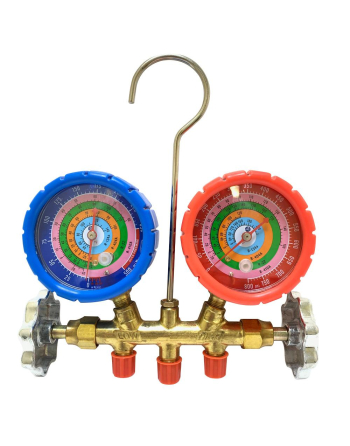 Appli Parts AC Manifold Gauge Set R134/R22/R404/R410a Pressure psi Temperature Fahrenheit Scales Brass Body Includes 5/16in to 1/4in SAE Adapter and 36in Hose Set 1/4in SAE APMG-A3B36