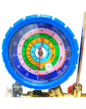 Appli Parts AC Manifold Gauge Set R134/R22/R404/R410a Pressure psi Temperature Fahrenheit Scales Brass Body Includes 5/16in to 1/4in SAE Adapter and 36in Hose Set 1/4in SAE APMG-A3B36