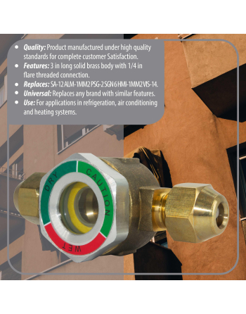 Appli Parts Sight Glass liquid moisture indicator with 1/4 x 1/4 in Flare connections take-apart body type suitable for CFC HCFC HFC refrigerants APSG-14