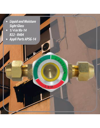 Appli Parts Sight Glass liquid moisture indicator with 1/4 x 1/4 in Flare connections take-apart body type suitable for CFC HCFC HFC refrigerants APSG-14