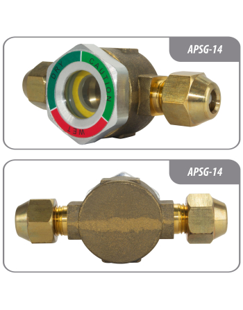 Appli Parts Sight Glass liquid moisture indicator with 1/4 x 1/4 in Flare connections take-apart body type suitable for CFC HCFC HFC refrigerants APSG-14