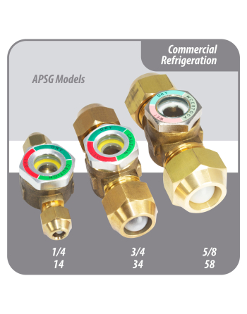 Appli Parts Sight Glass liquid moisture indicator with 1/4 x 1/4 in Flare connections take-apart body type suitable for CFC HCFC HFC refrigerants APSG-14