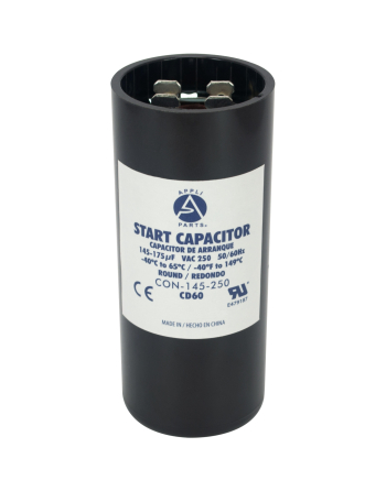 Appli Parts motor start capacitor 145-175 Mfd (microfarads) uF 250VAC universal fit for electric motor applications 1-7/16 in Wide 3-3/8 in Height CON-145-250
