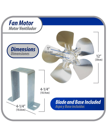 Appli Parts refrigeration condenser and evaporator motor 25W 115V 60Hz 1.2A 1450rpm includes base and 12in aluminum Fan Blade CCW shaft end Universal fit APFM-251E
