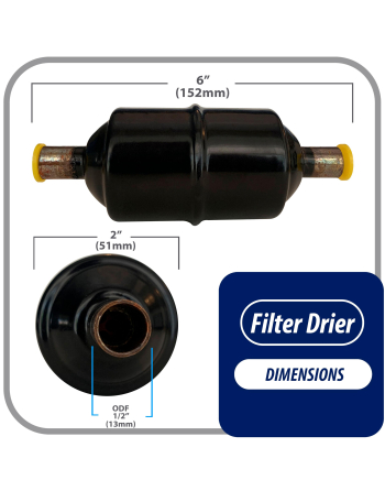 Appli Parts liquid line refrigerant ac filter dryer hvac refrigeration 084S 1/2 in ODF Sweat connection universal unidirectional 6 in long 2 in wide APFD-084S

