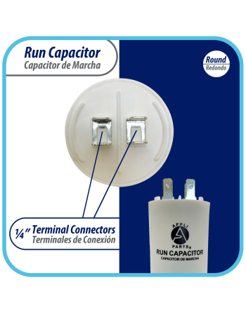 Appli Parts Run Capacitor for electric motors 25 Mfd uF (microfarads) 250VAC Plastic Case with terminals CBB60 Round Universal fit water pumps and others 3-1/8 in High 1-5/8 in Wide CON-25-250-P