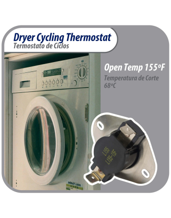 Appli Parts Cycling thermostat L155-15F universal replacement for multiple brand dryers older commercial models only 2 connections APTD-L155 Fits: 60T11 D501759