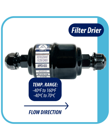 Appli Parts liquid line refrigerant ac filter dryer hvac refrigeration 033 3/8 in SAE Flare connection universal unidirectional 4-1/2 in long 1-3/4 in wide APFD-033



