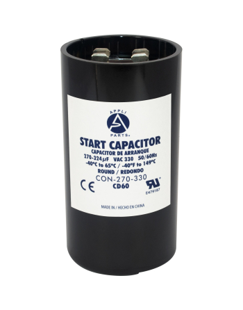 Appli Parts motor start capacitor 270-324 Mfd (microfarads) uF 330VAC universal fit for electric motor applications 1-3/4 in Wide 3-3/8 in Height CON-270-330



