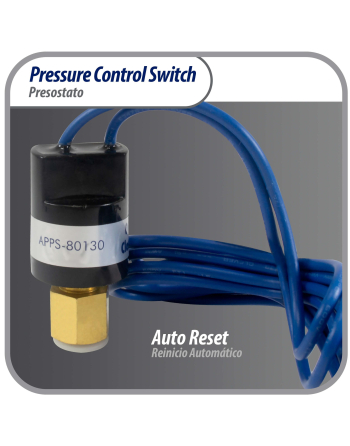 Appli Parts Pressure control switch Low Open 80 psi Close 130 psi 39-3/8in cable SPST 1/4in female connection Automatic Reset universal air conditioning applications APPS-80130