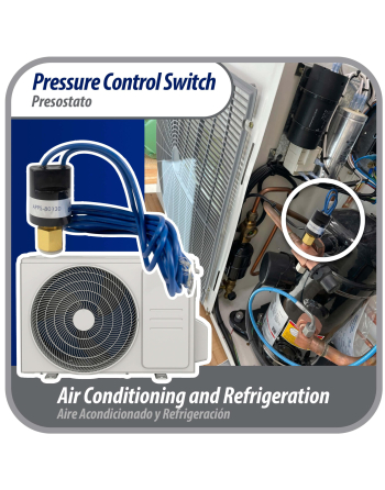 Appli Parts Pressure control switch Low Open 80 psi Close 130 psi 39-3/8in cable SPST 1/4in female connection Automatic Reset universal air conditioning applications APPS-80130