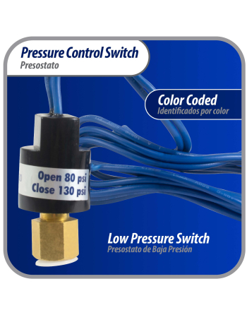 Appli Parts Pressure control switch Low Open 80 psi Close 130 psi 39-3/8in cable SPST 1/4in female connection Automatic Reset universal air conditioning applications APPS-80130