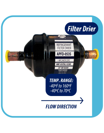 Appli Parts liquid line refrigerant ac filter dryer hvac refrigeration 053S 3/8 in ODF sweat solder connection universal unidirectional 4-1/2 in long 2 in wide APFD-053S