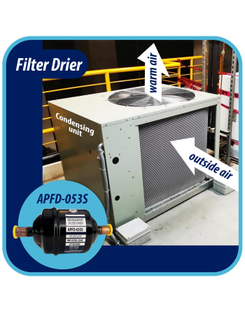 Appli Parts liquid line refrigerant ac filter dryer hvac refrigeration 053S 3/8 in ODF sweat solder connection universal unidirectional 4-1/2 in long 2 in wide APFD-053S