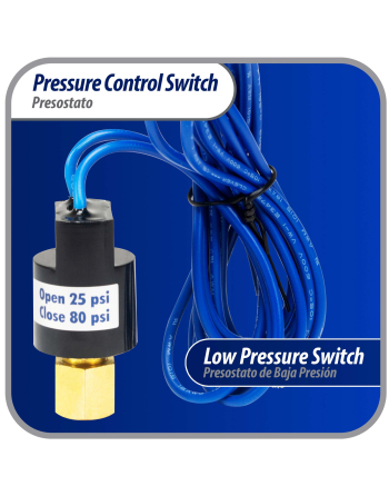 Appli Parts Pressure control switch Low Open 25 psi Close 80 psi 39-3/8in cable SPST 1/4in female connection Automatic Reset universal air conditioning applications APPS-2580