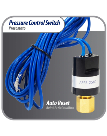 Appli Parts Pressure control switch Low Open 25 psi Close 80 psi 39-3/8in cable SPST 1/4in female connection Automatic Reset universal air conditioning applications APPS-2580