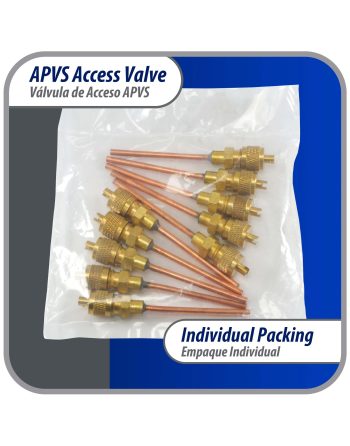 Appli Parts 10 Pack Access Schrader Valve 1/4 SAE x 1/8 OD x 2 inch Copper Stem with Valve Core and Cap with gasket and core remover for AC and refrigeration systems APVS-14182K10