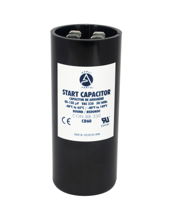 Appli Parts motor start capacitor 88-108 Mfd (microfarads) uF 330VAC universal fit for electric motor applications 1-7/16 in Wide 3-3/8 in Height CON-88-330

