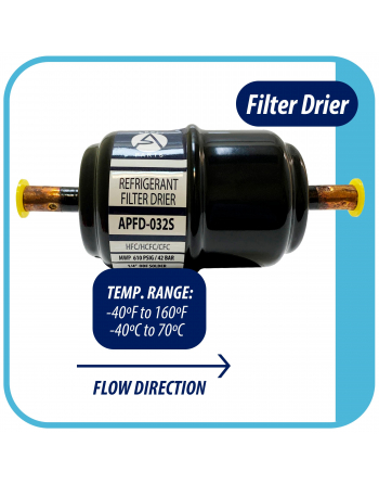 Appli Parts liquid line refrigerant ac filter dryer hvac refrigeration 032S 1/4 in ODF sweat solder connection universal unidirectional 4-1/2 in long 1-3/4 in wide APFD-032S

