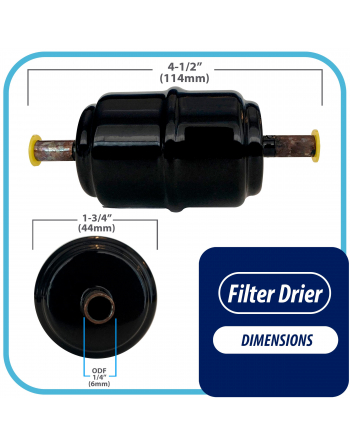 Appli Parts liquid line refrigerant ac filter dryer hvac refrigeration 032S 1/4 in ODF sweat solder connection universal unidirectional 4-1/2 in long 1-3/4 in wide APFD-032S

