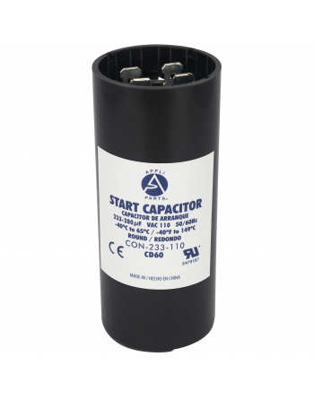 Appli Parts motor start capacitor 233-280 Mfd (microfarads) uF 110-125VAC universal fit for electric motor applications 1-7/16 in Wide 3-3/8 in Height CON-233-110