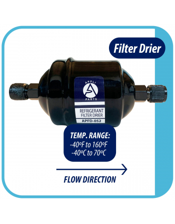 Appli Parts liquid line refrigerant ac filter dryer hvac refrigeration 052 1/4 in SAE Flare connection universal unidirectional 4-1/2 in long 2 in wide APFD-052


