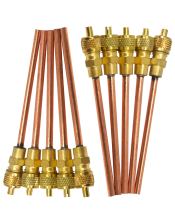 Appli Parts 10 pack Access Schrader Valve 1/4 SAE x 3/16 OD x 3 inch Copper Stem with Valve Core and Cap with gasket and core remover for AC and refrigeration systems APVS-143163K10
