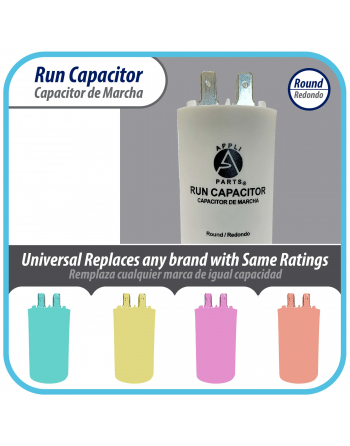Appli Parts Run Capacitor for electric motors 45 Mfd uF (microfarads) 250VAC Plastic Case with terminals CBB60 Round Universal fit water pumps and others 4-1/4 in High 1-3/4 in Wide CON-45-250-P
