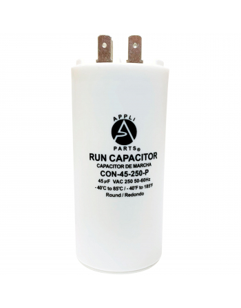 Appli Parts Run Capacitor for electric motors 45 Mfd uF (microfarads) 250VAC Plastic Case with terminals CBB60 Round Universal fit water pumps and others 4-1/4 in High 1-3/4 in Wide CON-45-250-P
