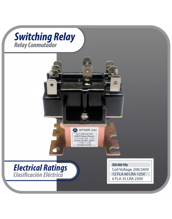 90342 Appli Parts General Purpose Switching Relay Double Pole Double Throw 208-240VAC Coil for HVAC applications and other general electrical installations APSR-342