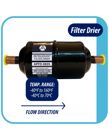 Appli Parts liquid line refrigerant ac filter dryer hvac refrigeration 083S 3/8 in ODF Sweat connection universal unidirectional 5-1/2 in long 2 in wide APFD-083S
