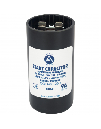 Appli Parts motor start capacitor 80-108 Mfd (microfarads) uF 250VAC universal fit for electric motor applications 1-7/16 in Diameter 2-3/4 in Height  CON-88-250


