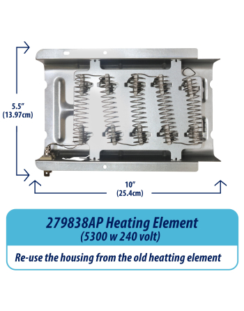 279838 Appli Parts dryer Heater Element 279838AP dryer heating element replacement for OEM parts for brands such as Whirlpool Amana Kenmore Maytag and other electric dryers