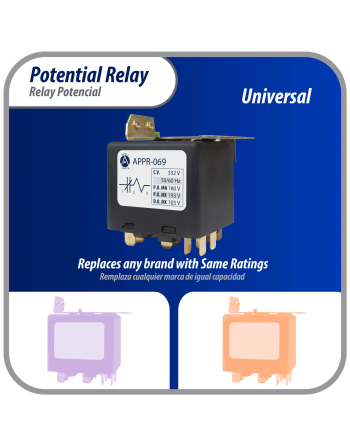 Appli Parts Potential Relay 069 Coil Voltage 332V Min Pick up 180V Max Pick up 193V Max Drop Out 105V 50/60 Hz Universal replacement for HVAC and Refrigeration units APPR-069
