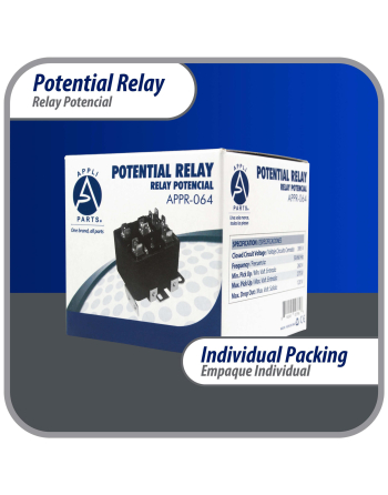 Appli Parts Potential Relay 064 Coil Voltage 395V Min Pick up 260V Max Pick up 275V Max Drop Out 120V 50/60 Hz Universal replacement for HVAC and Refrigeration units APPR-064

