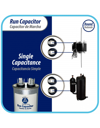 Appli Parts Run Capacitor for ac 40 Mfd uF (microfarads) 370 VAC or 450 VAC CBB65 Round Universal fit for hvac and other applications 4 in High 2 in Wide CON-40-450