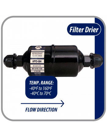 Appli Parts liquid line refrigerant ac filter dryer hvac refrigeration 084 1/2 in SAE Flare connection universal unidirectional 6 in long 2 in wide APFD-084