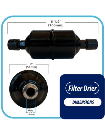Appli Parts liquid line refrigerant ac filter dryer hvac refrigeration 083 3/8 in SAE Flare connection universal unidirectional 6-1/2 in long 2 in wide APFD-083
