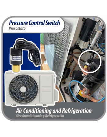 Appli Parts Pressure control switch Hi Open 350 psi Close 250 psi 39-3/8in cable SPST 1/4in female connection Automatic Reset universal air conditioning applications APPS-350250