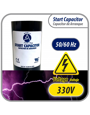 Appli Parts motor start capacitor 161-193 Mfd (microfarads) uF 330VAC universal fit for electric motor applications 1-7/16 in Wide 3-3/8 in Height CON-161-330


