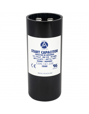 Appli Parts motor start capacitor 161-193 Mfd (microfarads) uF 330VAC universal fit for electric motor applications 1-7/16 in Wide 3-3/8 in Height CON-161-330


