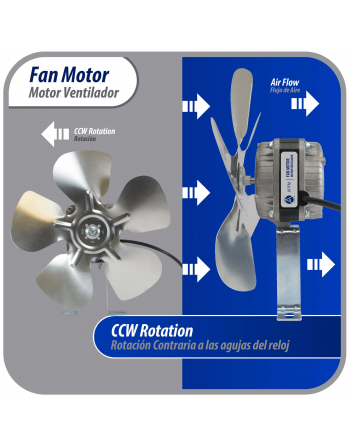 Appli Parts refrigeration condenser motor 10W 220V 50/60Hz 0.35A 1300rpm includes base and 9in aluminum Fan Blade CCW shaft end Universal fit APFM-102E